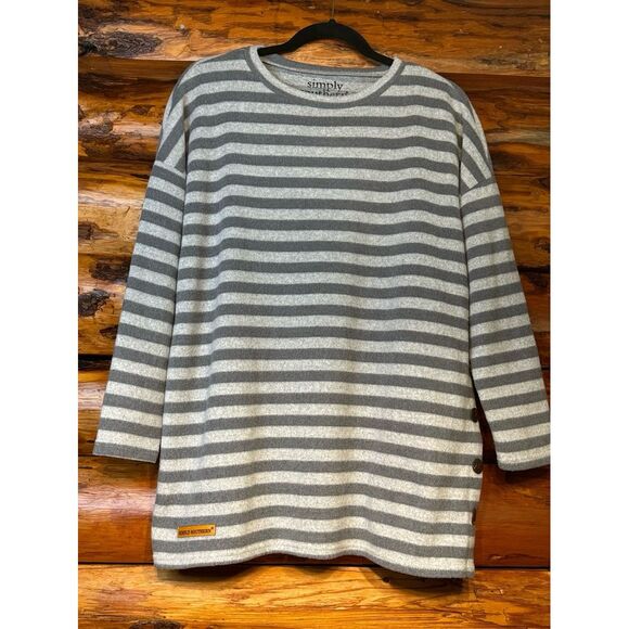 Simply Southern Tops - Simply Southern‎ Grey Striped Drop Shoulder Pullover Size Small